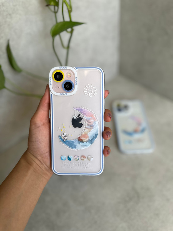 قاب آیفون شفاف طرح ماه و فضانورد