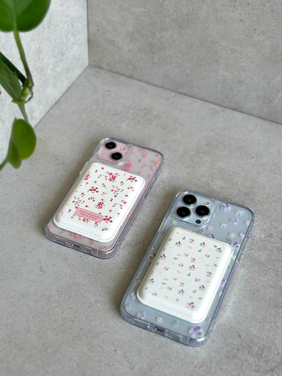 کاور مگسیف آیفون دخترانه با جاکارتی چرمی و گلهای رنگارنگ فانتز