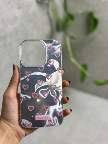 قاب گوشی آیفون سیلور طرح قلبی صورتی (کد 380)